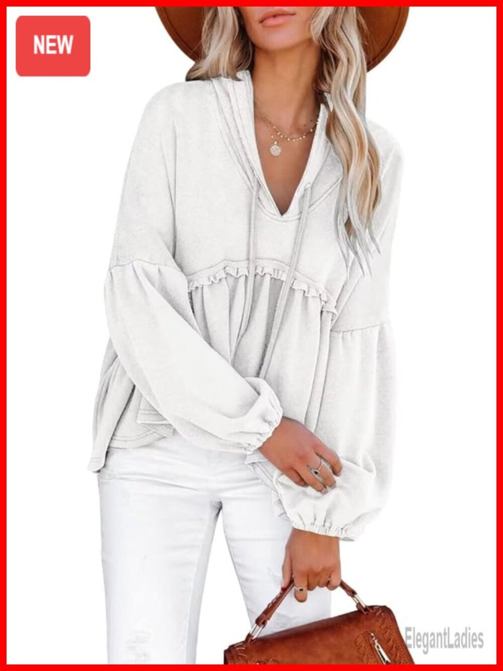 Long Sleeve Peplum Babydoll Ruffle Knit Hoodie Pullover Top